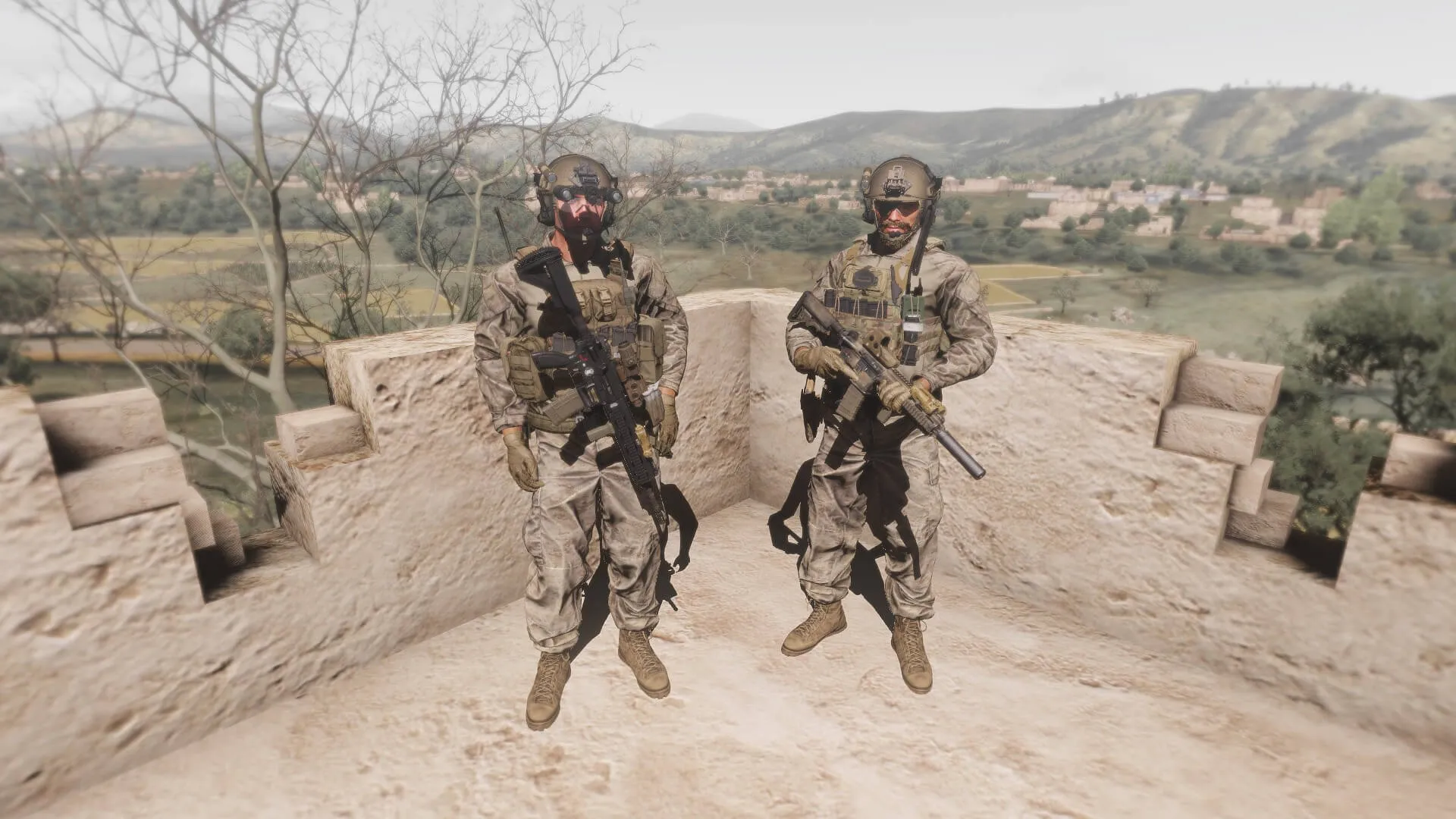 US Milsim squad deployed in a tactical mission